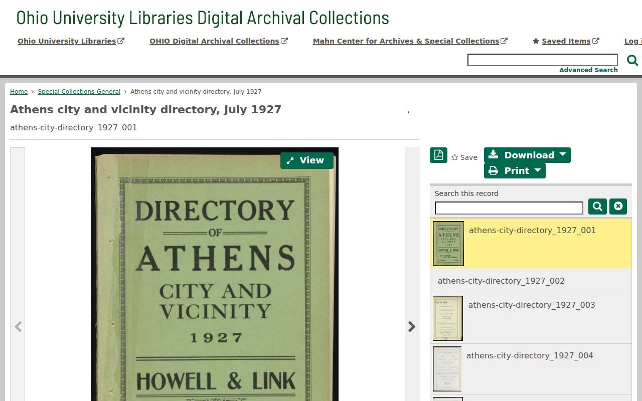 Athens city directory 1927 digitized collection record