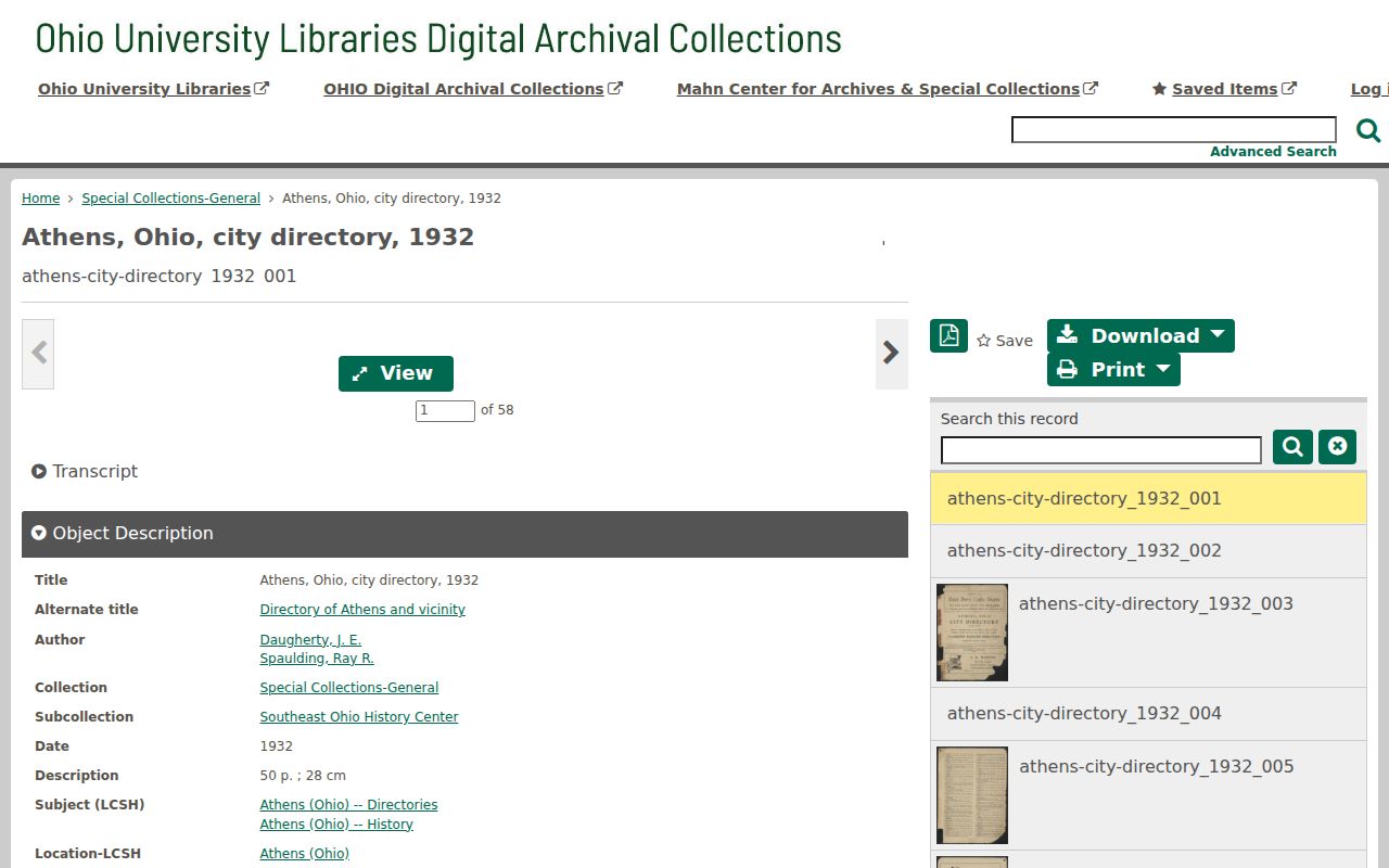 Athens city directory 1932 digitized collection record