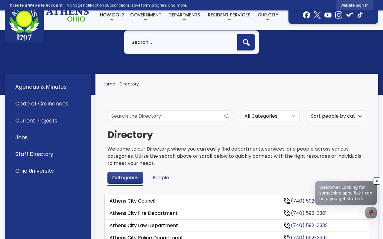 Athens residents directory source showing the City of Athens department directory