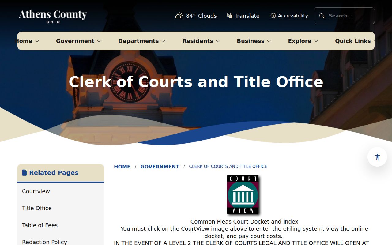 Athens residents directory source at the Athens County Clerk of Courts