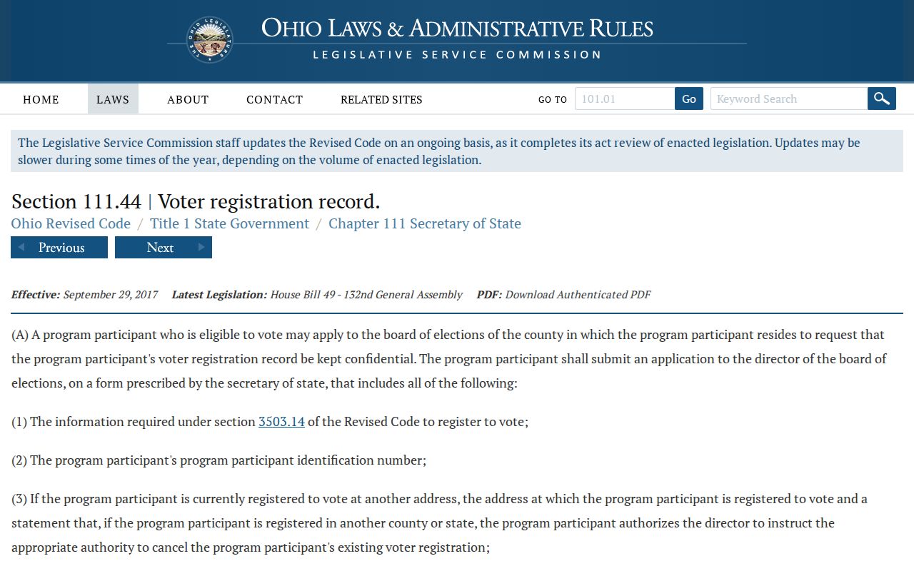 Athens neighbors reference to Ohio Safe at Home voter confidentiality