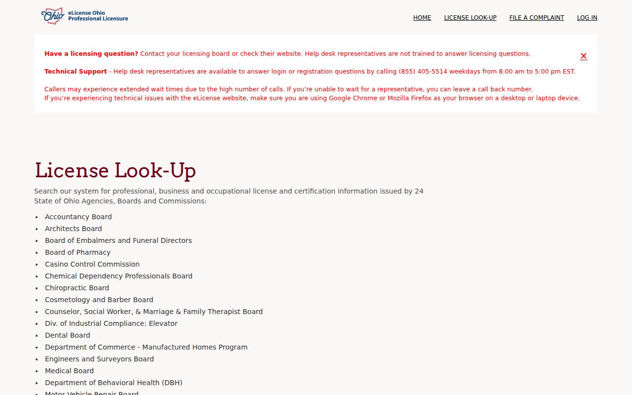 Athens resident lookup Ohio professional license verification