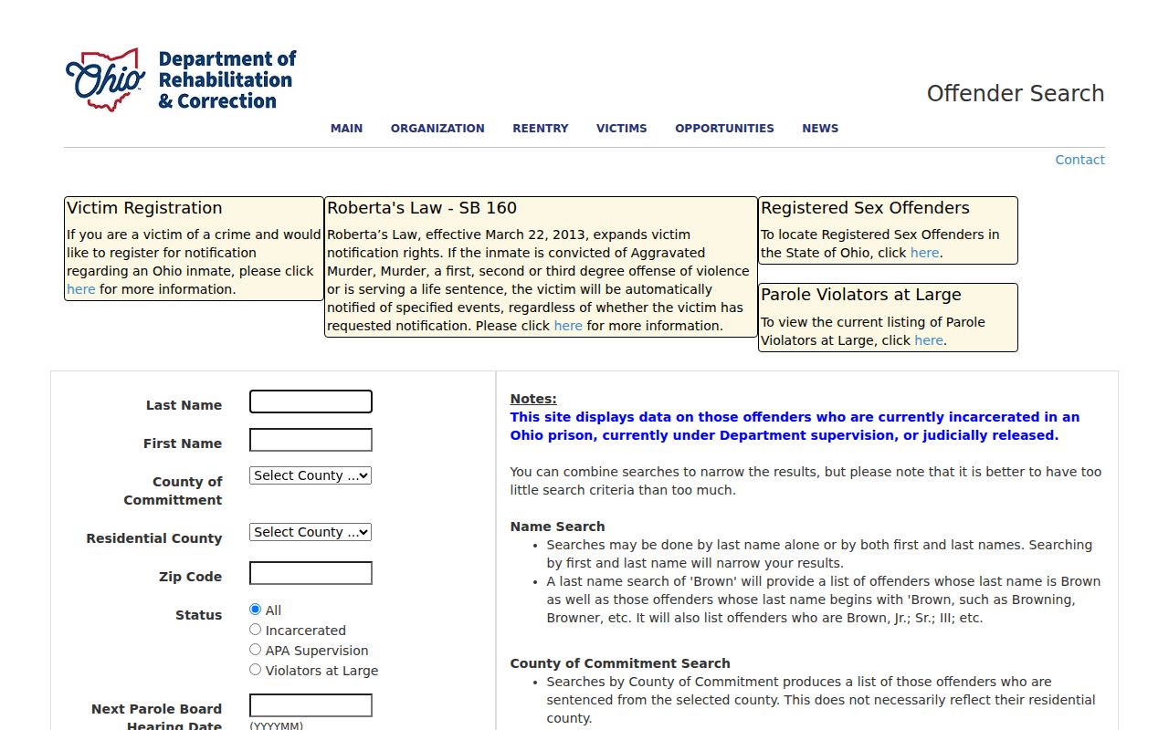 Athens resident lookup Ohio DRC offender search scope