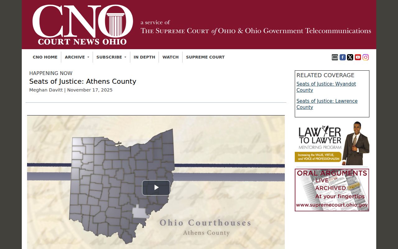Athens ZIP Code directory reference to Athens County courthouse history